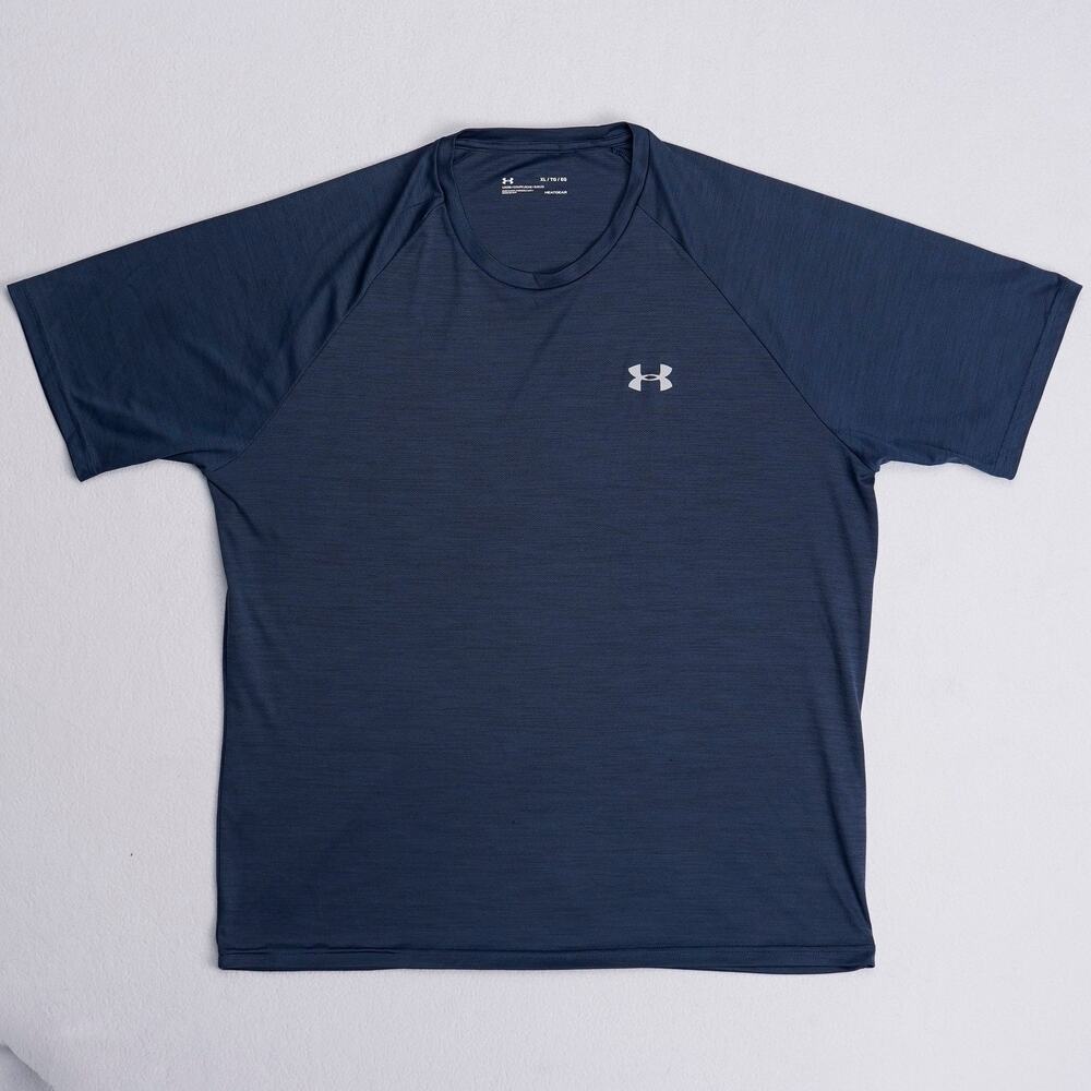 Under Armour HeatGear Tee Mens XL Navy Heather Loose Fit Short Sleeve Pre-Owned